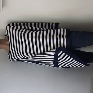 Anne Klein Womens Striped Asymmetric Knit Top/Poncho Navy/White Size Medium NWT